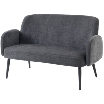 HOMCOM 132cm 2 Seater Sofa, Velvet Comfy Small Sofa Couch with Wide Seat, Thick Padding, Tapered Metal Legs, Dark Grey