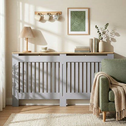 HOMCOM Slatted Radiator Cover, Painted Cabinet with Line Grill Design, 172L Ã 19W Ã 81H cm, Grey