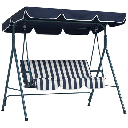 Outsunny 3 Seater Garden Swing Chair, Outdoor Swing Chair with Adjustable Canopy, Mental Frame & Cushions, Blue