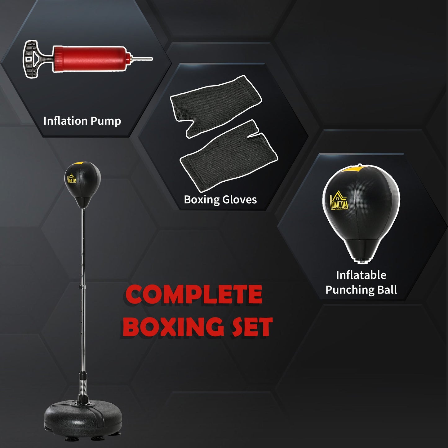 HOMCOM Punching Bag with Stand, 133-151cm Adjustable Height, for Teens, Gold Tone/Black