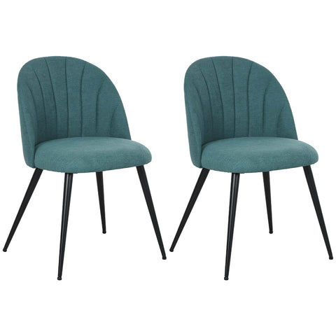 HOMCOM Dining Chairs Set of 2, Modern Upholstered Kitchen Chairs with Metal Legs, Shell Backrest and Padded Seat for Dining Room, Bedroom, Living Room, Vanity, Green
