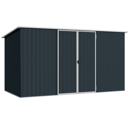 Outsunny 11 x 5.6ft Galvanised Steel Garden Shed, Metal Shed, Garden Storage Shed with Lockable Doors and Gloves for Outdoor Patio, Garden, Grey