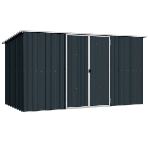 Outsunny 11 x 5.6ft Galvanised Steel Garden Shed, Metal Shed, Garden Storage Shed with Lockable Doors and Gloves for Outdoor Patio, Garden, Grey