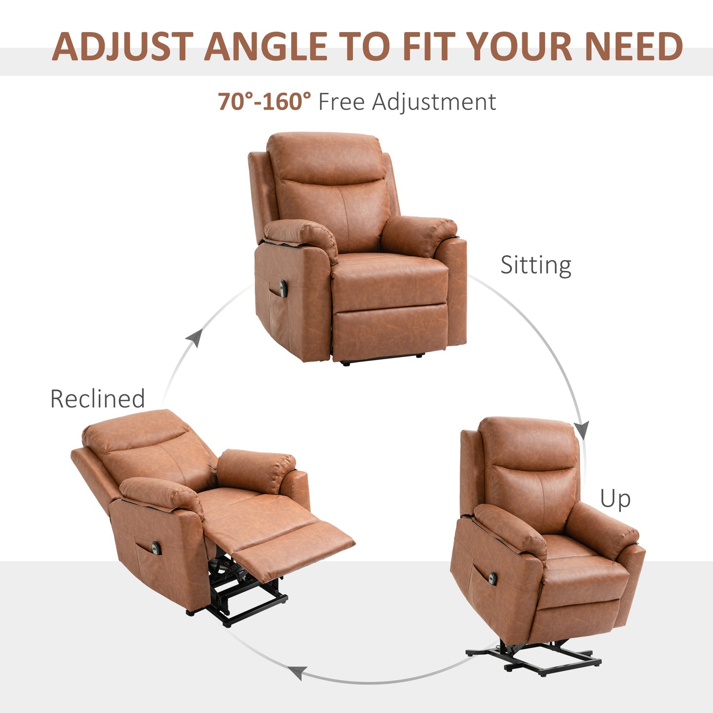 HOMCOM Faux Leather 70 Electric Riser Recliner Chair - Brown