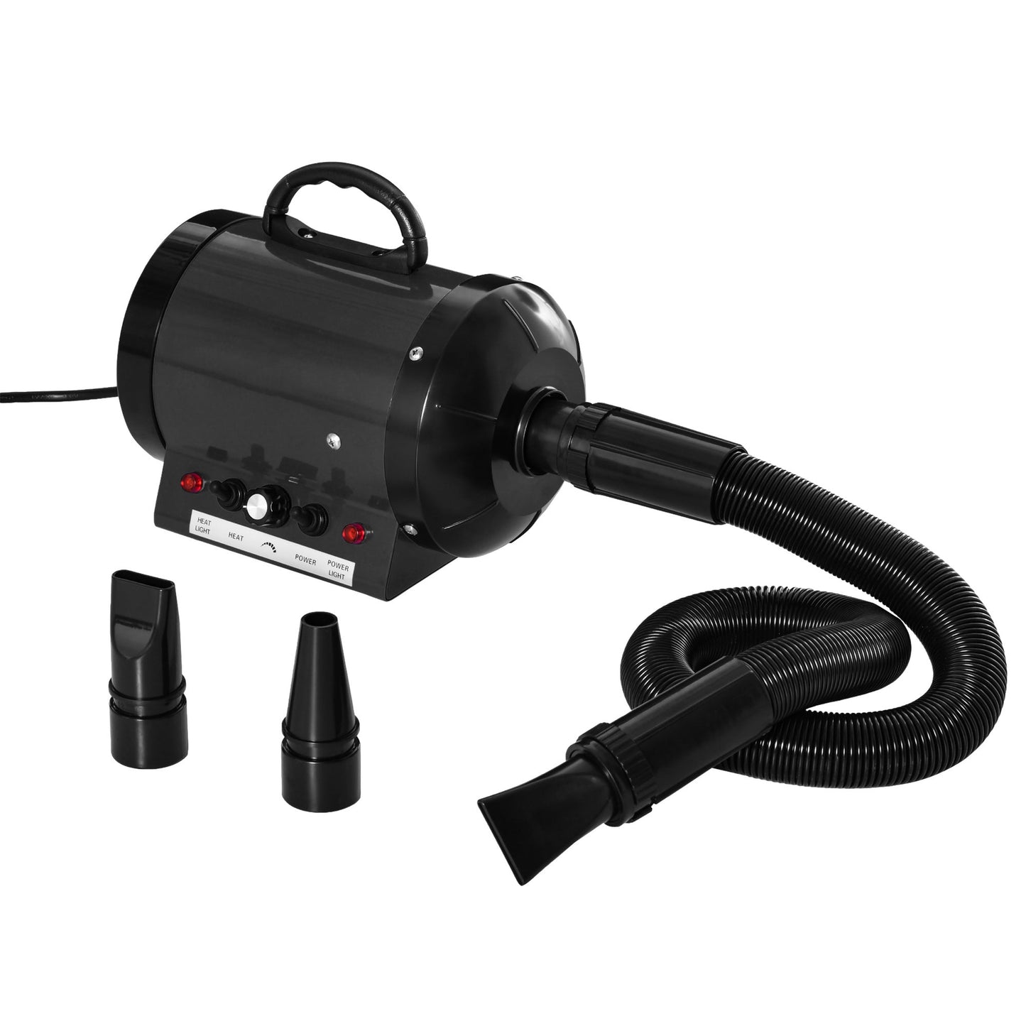 PawHut Dog Hair Dryer Pet Grooming Blaster Dryer Blower Adjustable Temperature Speed with 2.1M Flexible Hose 3 Nozzles - Black