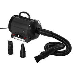 PawHut Dog Hair Dryer Pet Grooming Blaster Dryer Blower Adjustable Temperature Speed with 2.1M Flexible Hose 3 Nozzles - Black