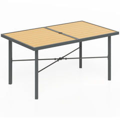 Outsunny Garden Table for 6, 150 cm Rectangular Outdoor Dining Table with 5 cm Umbrella Hole, Wood Effect Top, Rust Resistant Frame, for Patio, Balcony, Terrace, Natural Wood Finish