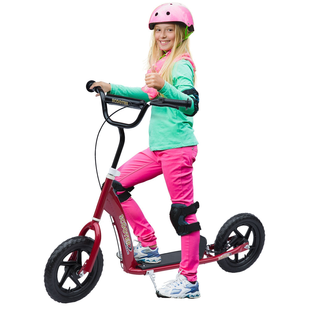 HOMCOM Kids Scooter Kick Scooter, with 12" EVA Tyres, Rear Brake, Big Wheels Scooter for 5-12 Years, Red