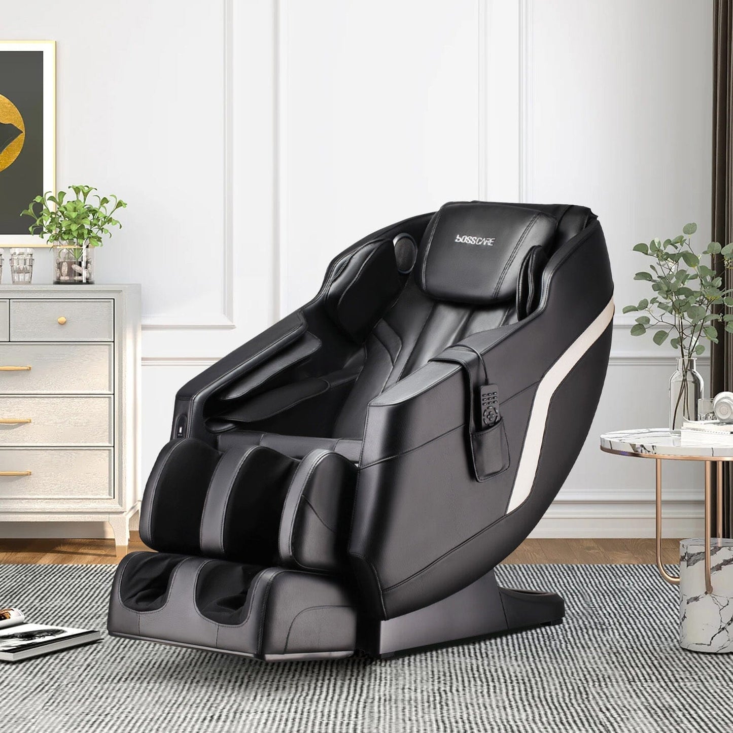 105cm H Real Relax Black Faux Leather Massage Chair with 6 Pre-Set Auto Modes Bluetooth Speaker