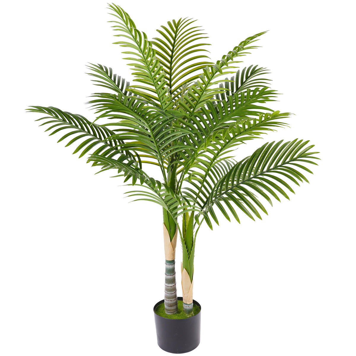 HOMCOM Artificial Palm Tree with 14 PEVA Leaves, 120cm Decorative Artificial Plant with Pot and Moss Effect, Green