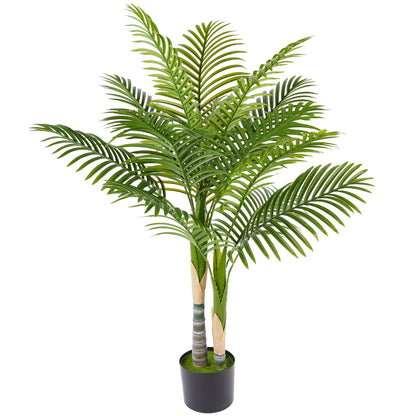 HOMCOM Artificial Palm Tree with 14 PEVA Leaves, 120cm Decorative Artificial Plant with Pot and Moss Effect, Green