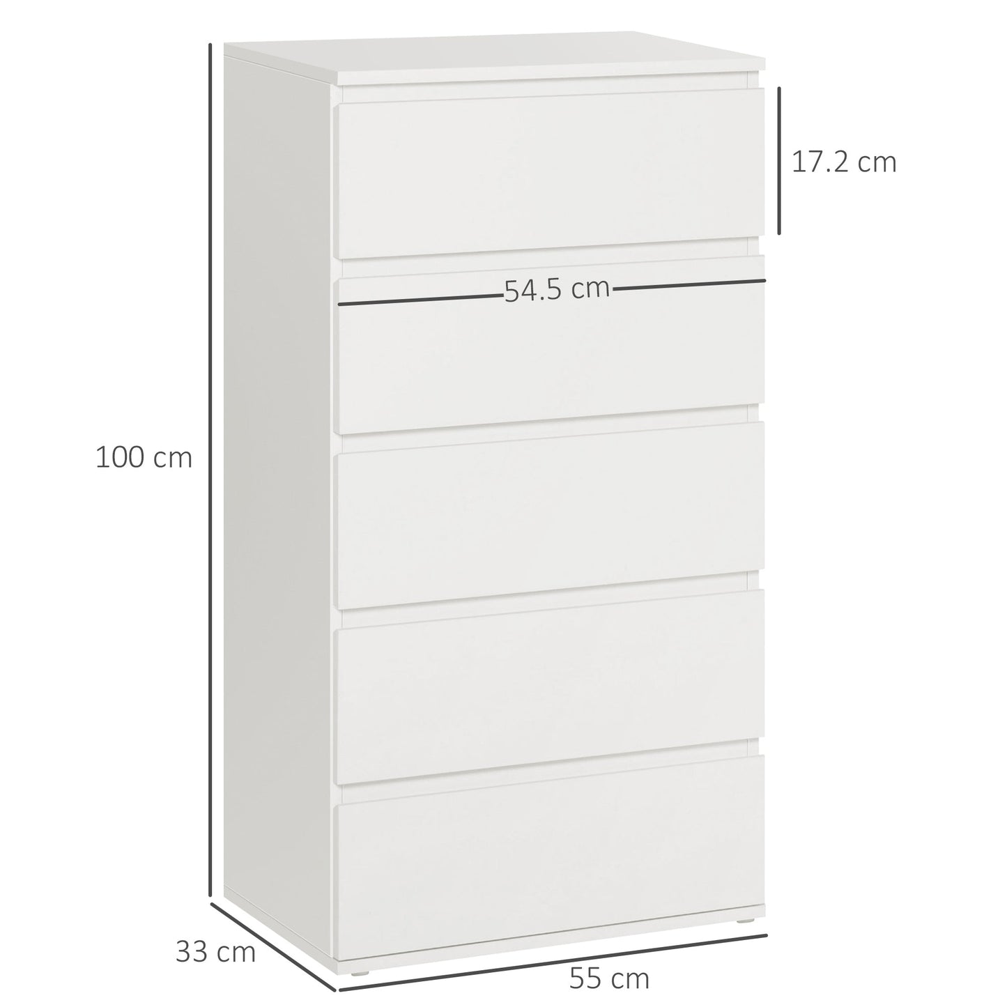HOMCOM Chest of Drawers, 5 Drawers Storage Cabinet Floor Tower Cupboard for Bedroom Living Room, White