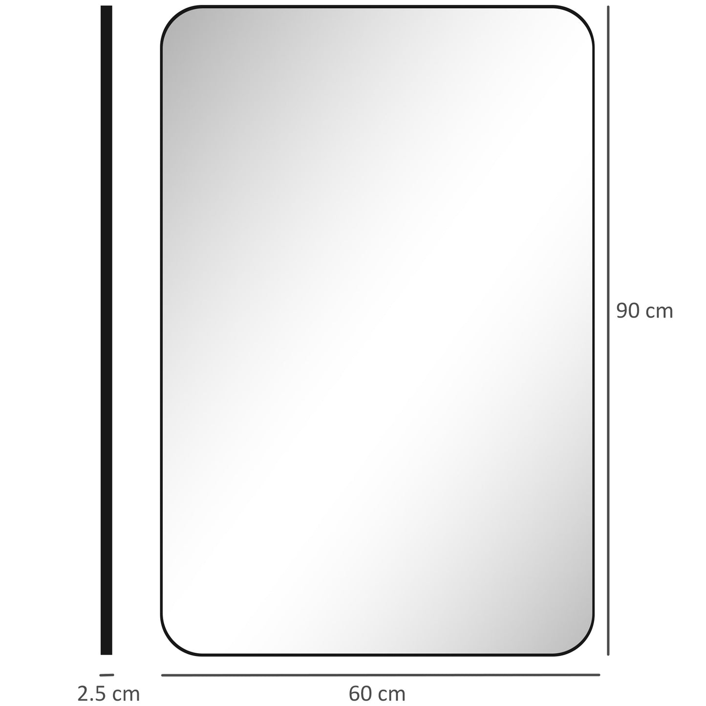 HOMCOM 90 x 60cm Curved Bathroom Mirror - Black