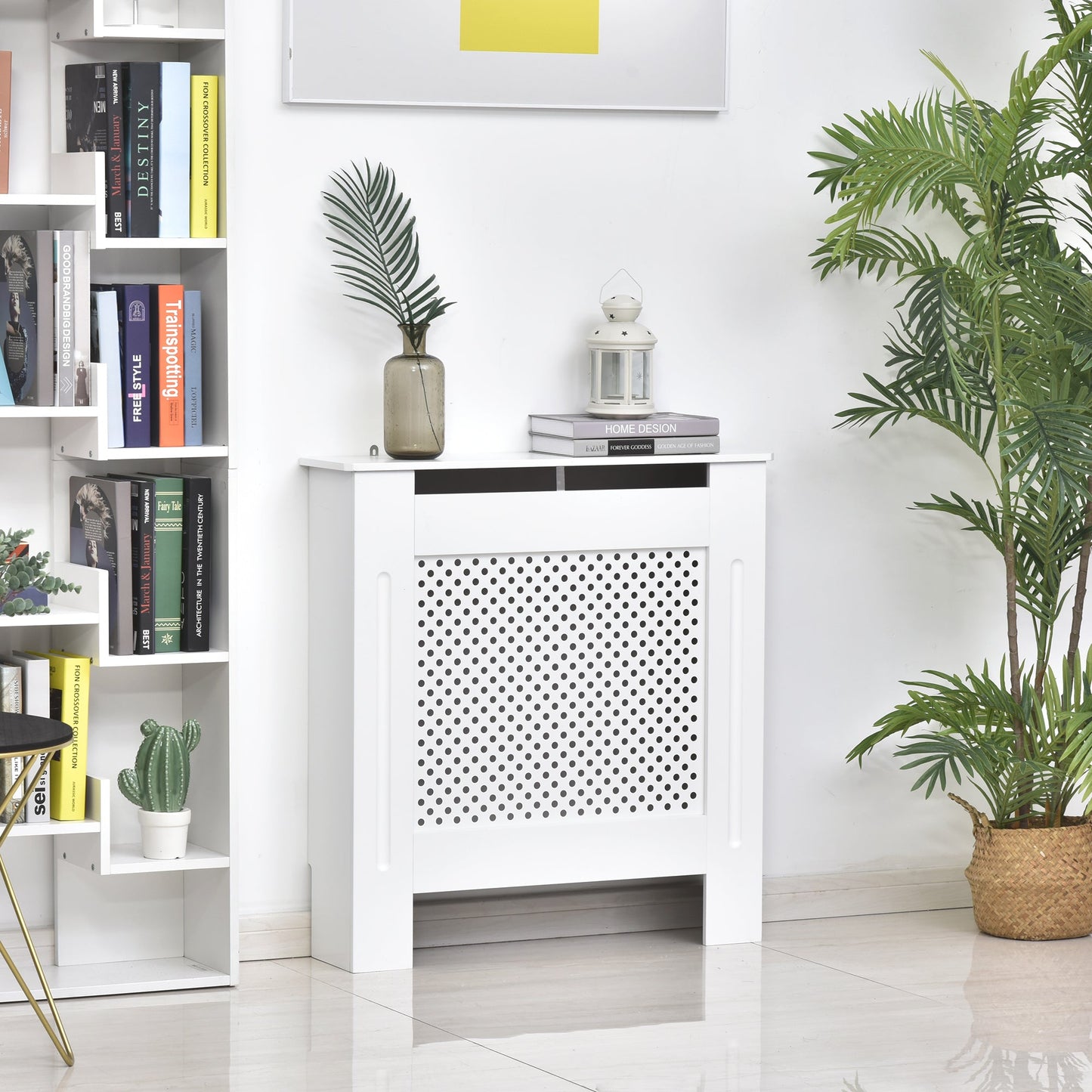 HOMCOM Wooden Radiator Cover Heating Cabinet Modern Home Furniture Grill Style White Painted (Small)