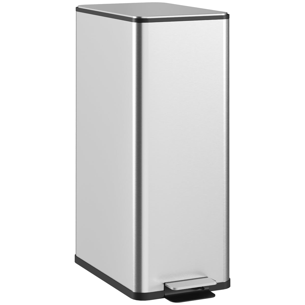 HOMCOM 20L Kitchen Pedal Bin, Slim Stainless Steel Rubbish Bin, Removable Inner Bucket, Soft-Close and Stay-Open Lid, Silver Tone