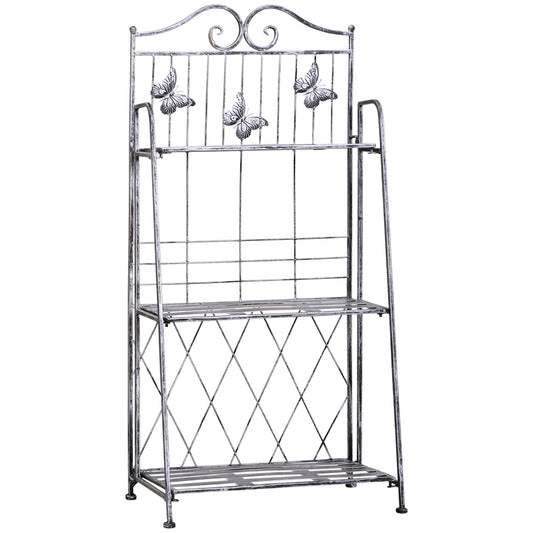 Outsunny 3 Tier Plant Stand Indoor Outdoor, Metal Plant Shelf Flower Display Rack for Potted Plants Garden Balcony Decor, 44 x 25 x 96 cm