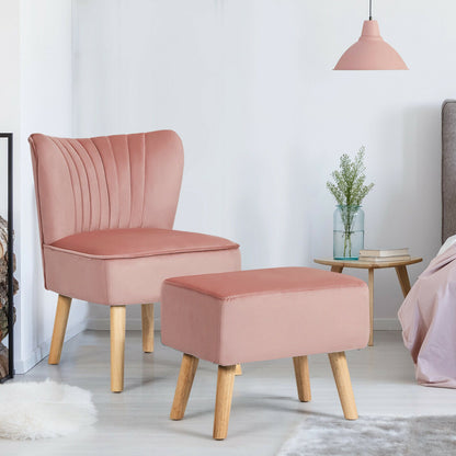 Soft Velvet Accent Chair with Oyster Shaped Back and Ottoman-Pink