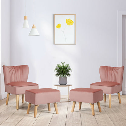 Soft Velvet Accent Chair with Oyster Shaped Back and Ottoman-Pink