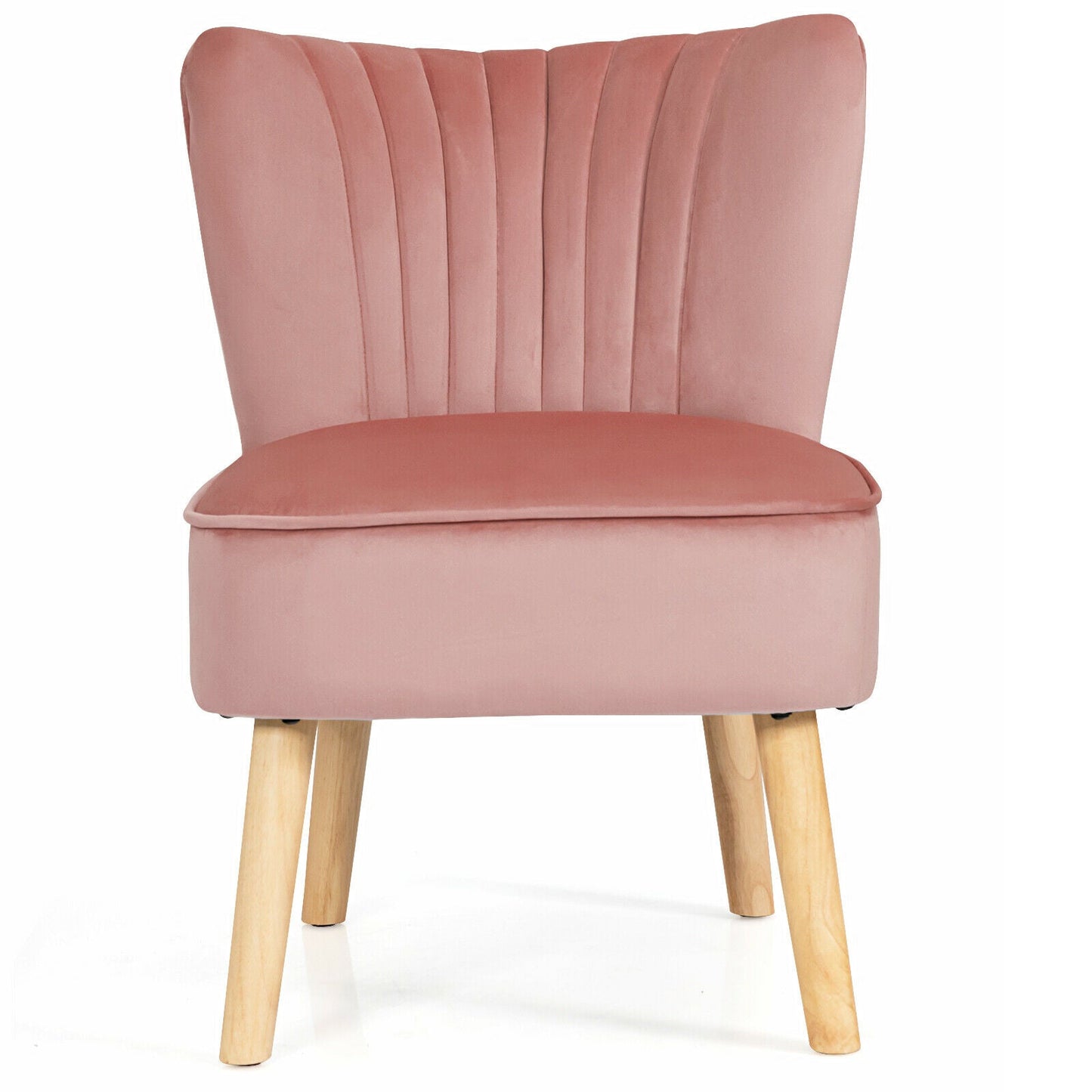 Soft Velvet Accent Chair with Oyster Shaped Back and Ottoman-Pink