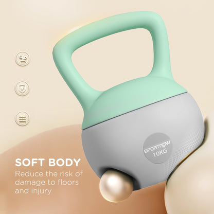 SPORTNOW 10KG Soft Kettlebell, Kettlebell with Non-Slip Handle for Home Gym, Weight Lifting, Strength Training, Green/Grey