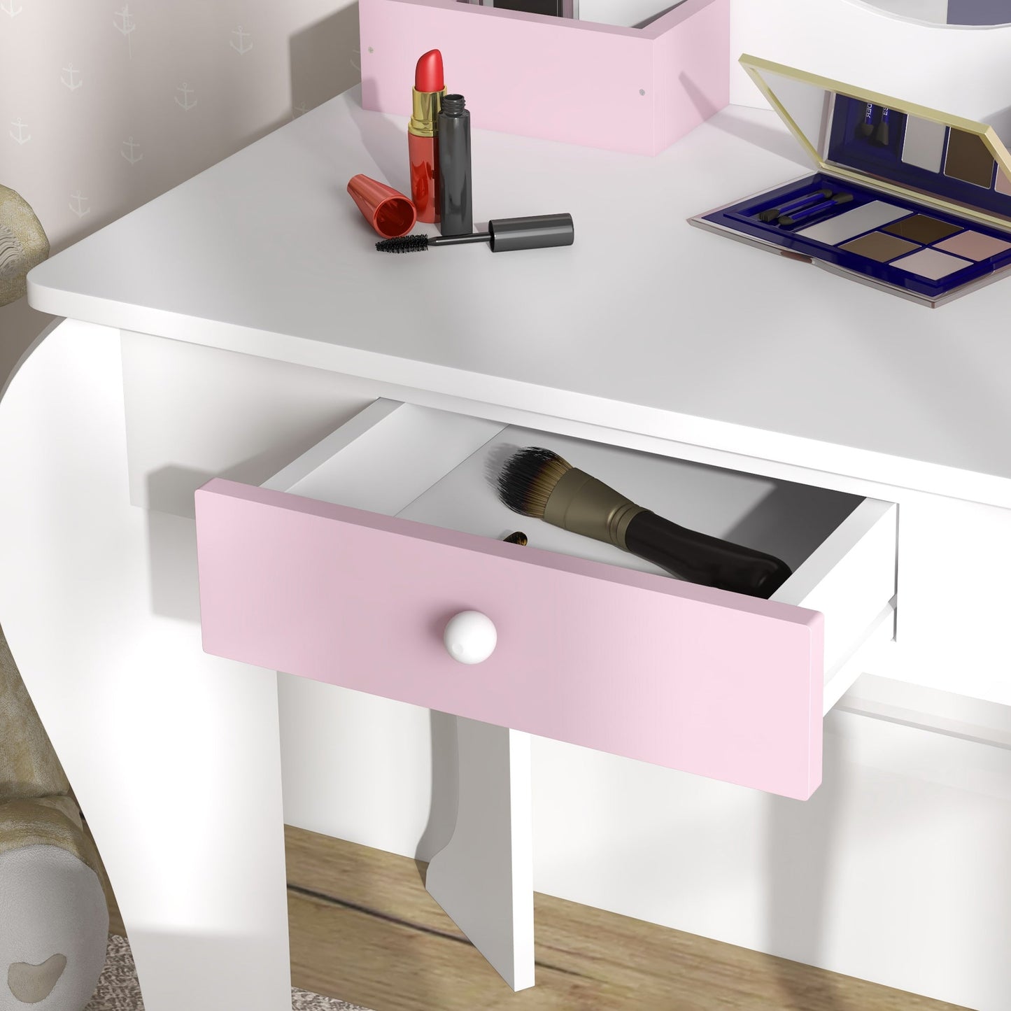 ZONEKIZ Unicorn-Design Kids Dressing Table, with Mirror and Stool - White