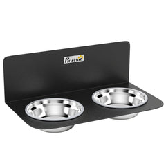 PawHut Wall Mount Dog Bowls, Adjustable Height Raised Dog Feeding Station with 2 Stainless Steel Bowls, 10kg Capacity, Black