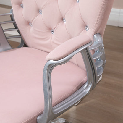 Vinsetto Office Chair Ergonomic 360° Swivel Diamond Tufted Home Work Velour Padded Base 5 Castor Wheels Pink