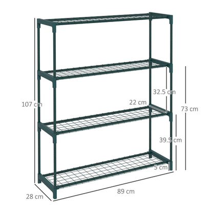 Outsunny Modern Plant Stand, 4-Tier Planter Holder with Steel Frame, Outdoor Flower Display Rack for Potted Plants Garden Balcony Decor, Dark Green