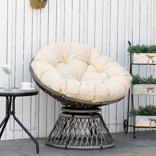Outsunny 360 degrees Swivel Rattan Moon Bowl Chair Round Lounge Garden Wicker Basket Seat with Padded Cushion Oversized for Outdoor Indoor, Beige