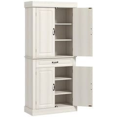 HOMCOM Kitchen Cupboard with 4 Doors, Freestanding Storage Cabinet with Wide Drawer and Shelves for Living Room, 180cm, White Wood Grain