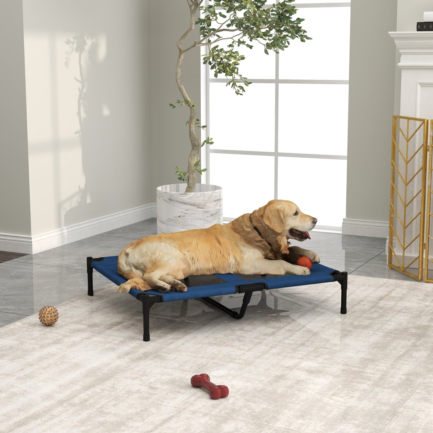 PawHut Raised Dog Bed Cat Elevated Lifted Puppy Pet Elevated Cot Portable Camping Basket √¢‚Ç¨‚Äú Blue (Large)