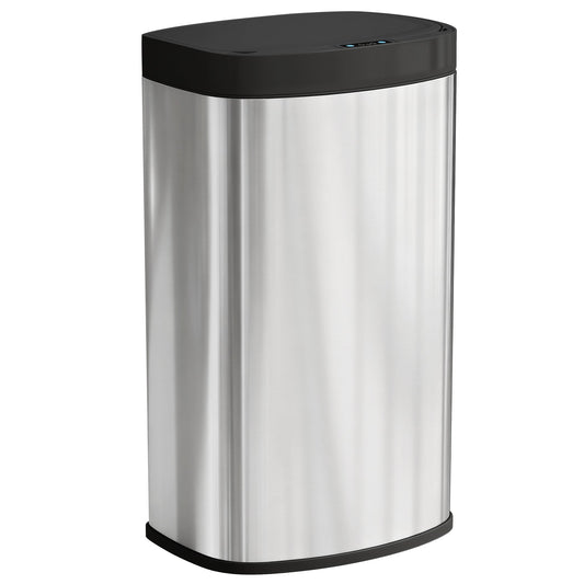 HOMCOM 55L Sensor Bin with Soft-Close Lid, Automatic Touchless Motion Sensor Kitchen Bin with Fingerprint Resistant Stainless Steel for Hygienic Gyms, Home Office Use, Silver Tone