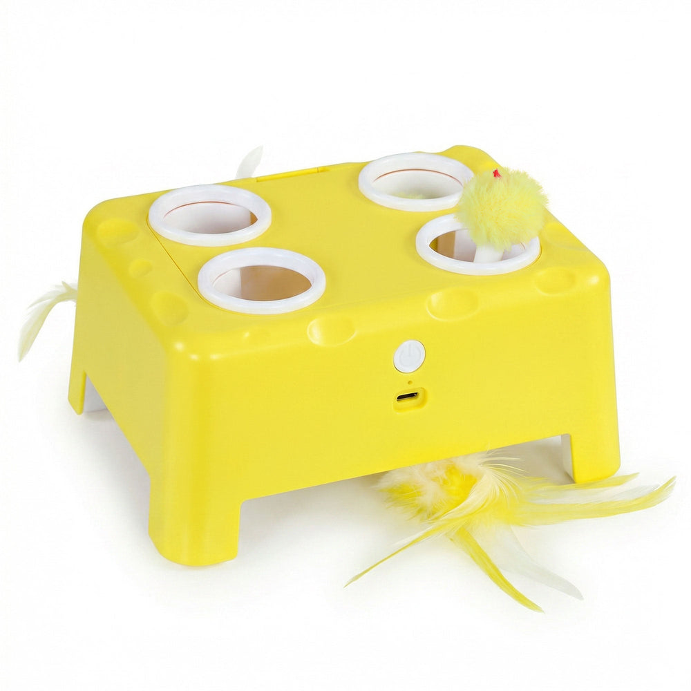 PawHut 3 in 1 Interactive Cat Toys with Mouse & Feather Teaser Toy Rechargeable Automatic for Indoor Kittens & Adult Cats