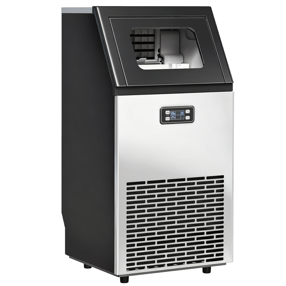 HOMCOM Commercial Ice Maker Machine, Freestanding Stainless Steel Ice Machine with Self-Cleaning, LCD Display, 45kg/24 Hours and 11kg Ice Storage for Home, Office, Bar, Restaurant, Supermarkets