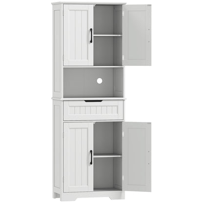 HOMCOM 172 cm Tall Kitchen Pantry Cupboard w/ Small Open Counter, Freestanding Kitchen Cabinet w/ 2 Adjustable Shelves, White