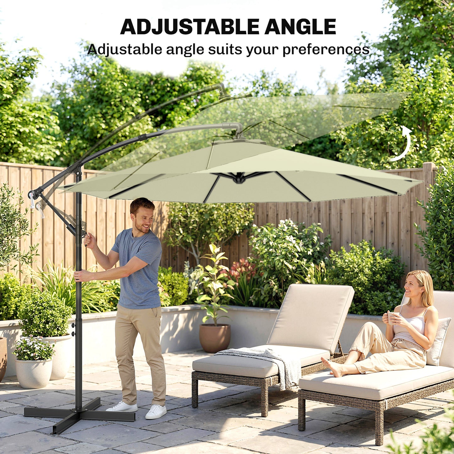 Outsunny 3m Overhanging Cantilever Parasol, with Cross Base - Beige
