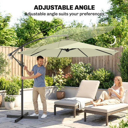Outsunny 3m Overhanging Cantilever Parasol, with Cross Base - Beige