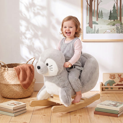 AIYAPLAY Baby Rocking Horse, Seal Rocking Animal with Sounds and Belt for Toddlers 12-36 Months,