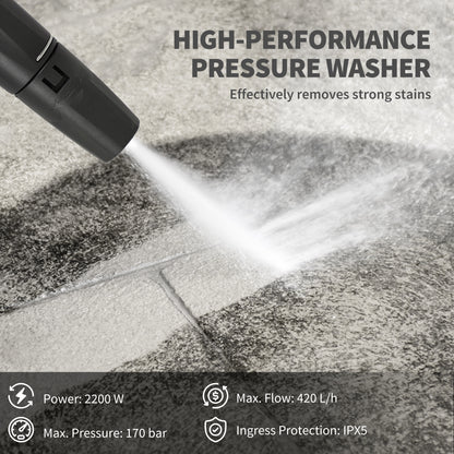 Outsunny 2200W HighÂ PressureÂ Washer, 170 Bar Pressure Washer with Adjustable Nozzle and 6M Hose, 32W x 32D x 80H cm Blue