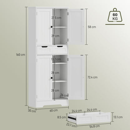 HOMCOM Tall Bathroom Storage Cabinet - White