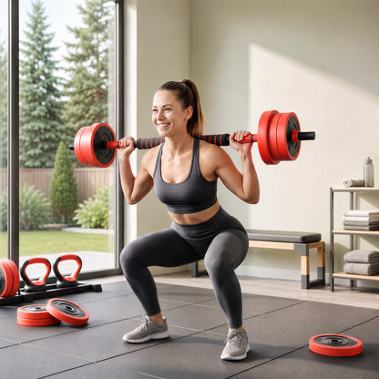 SPORTNOW 20kg 6-in-1 Adjustable Weight Dumbbells Set, Barbell, Kettlebell, Push Up Stand - Red