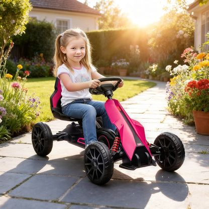 HOMCOM Kids Pedal Go Kart, with Adjustable Seat, EVA Wheels, Seat, Handbrake - Pink