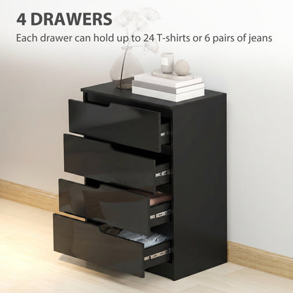 HOMCOM Chest of Four High Gloss Front Drawers - Black