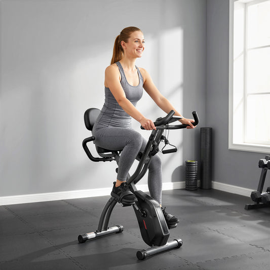 SPORTNOW 3-In-1 Folding Exercise Bike with Resistance Bands, Bluetooth App, 8-Level Magnetic Resistance, LCD Display, Black