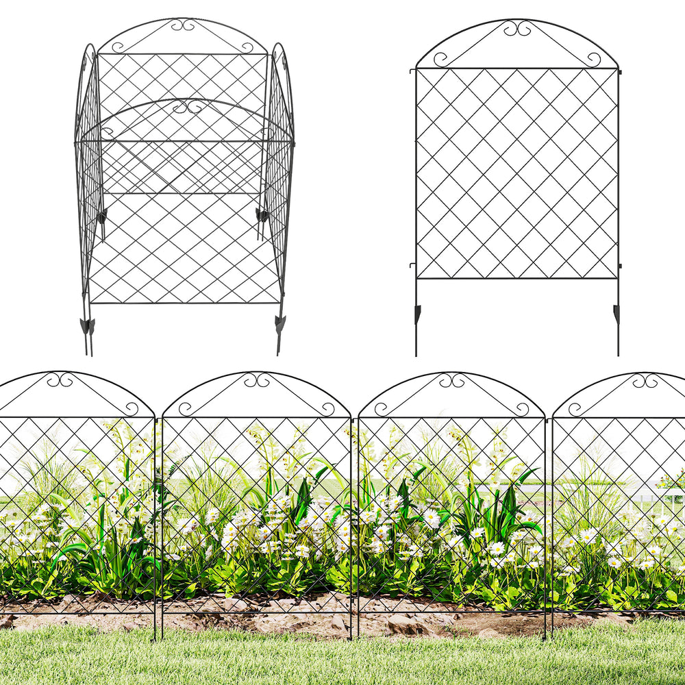 Outsunny Decorative Garden Fencing, 56in x 11.5ft Outdoor Picket Fence Panels, 4PCs Rustproof Steel Wire Landscape Flower Bed Border Edging, Gentle Swirls