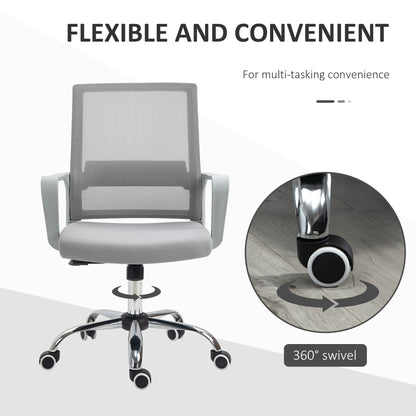 Vinsetto Ergonomic Desk Chair Mesh Office Chair with Adjustable Height Armrest and 360° Swivel Castor Wheels Grey