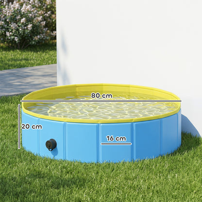 PawHut Foldable Dog Pool for Puppies and Ducks Dog Paddling Pool Bath Tub, Blue, 80 x 20 cm