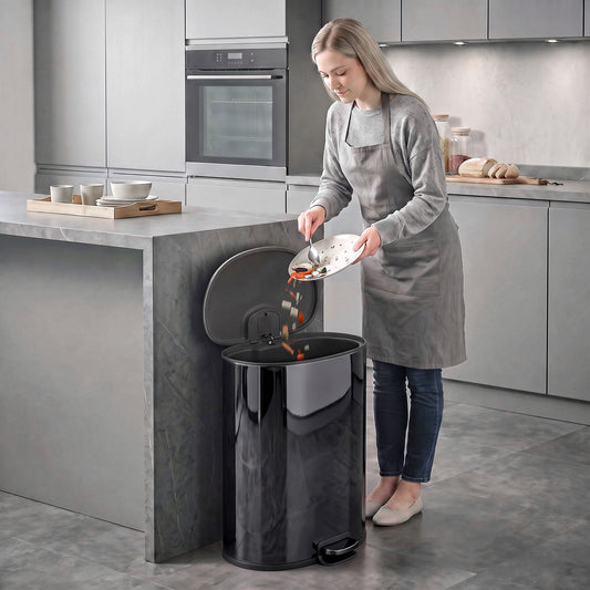 HOMCOM 50L Kitchen Pedal Bin, Rubbish Bin with Soft-Close and Stay-Open Lid, Removable Inner Bucket, Black