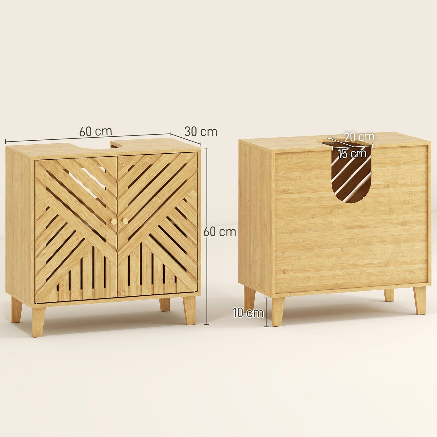 HOMCOM Bamboo Bathroom Under Sink Cabinet with Adjustable Shelf for Basin without Pedestal - Natural