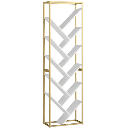 HOMCOM 10 Shelf Modern-Style Bookshelf - Gold Tone/White
